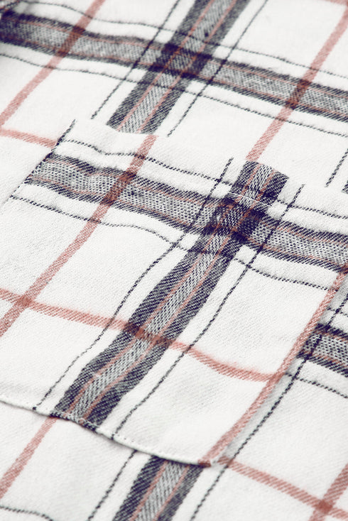 White Oversized Plaid Pattern Shacket With Slits